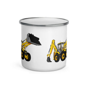 The Tractor Mugs Store JCB 5CX Backhoe | Enamel Mug Quality Farmers Merch
