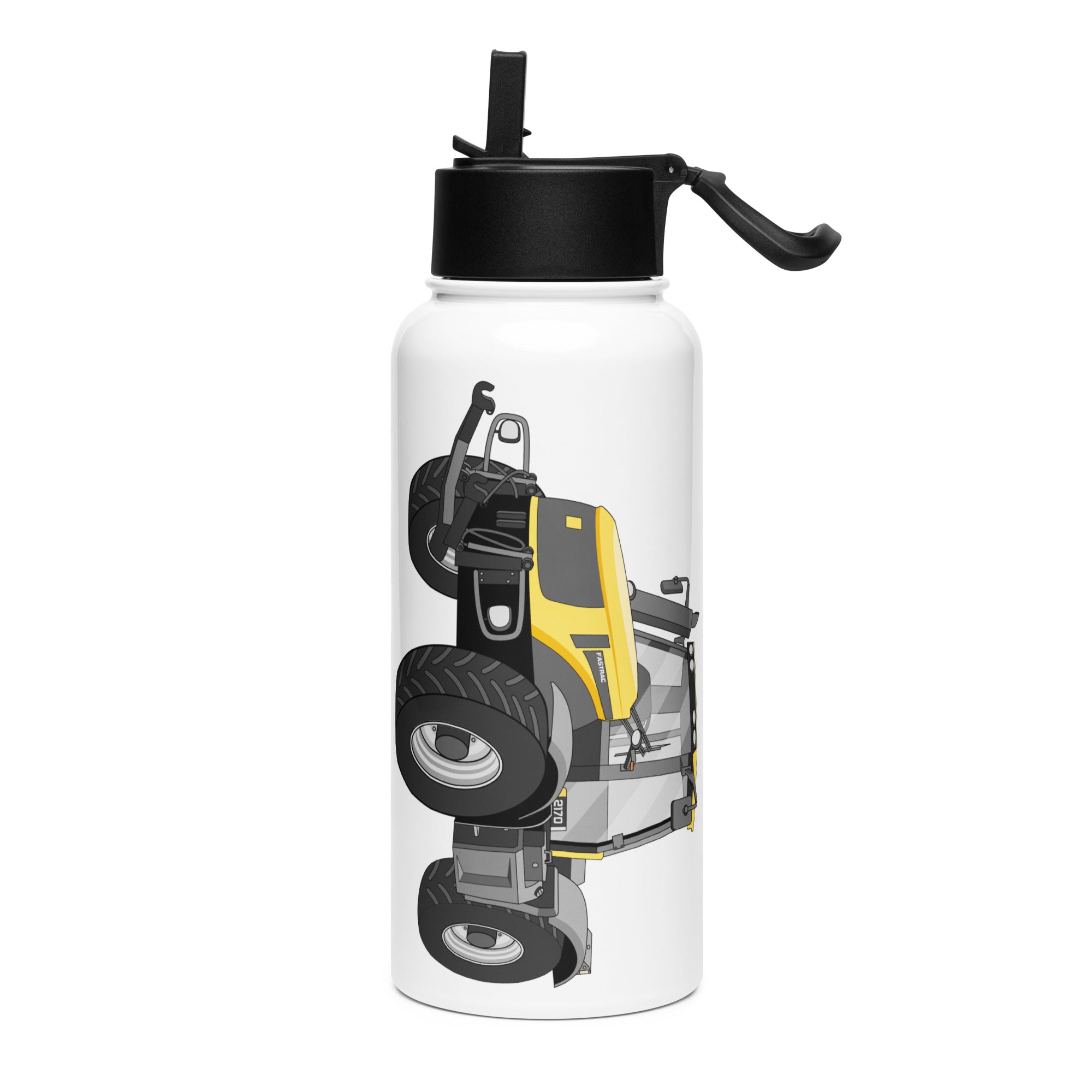 The Tractor Mugs Store JCB Fastrac 2170 | Stainless steel water bottle with a straw lid Quality Farmers Merch