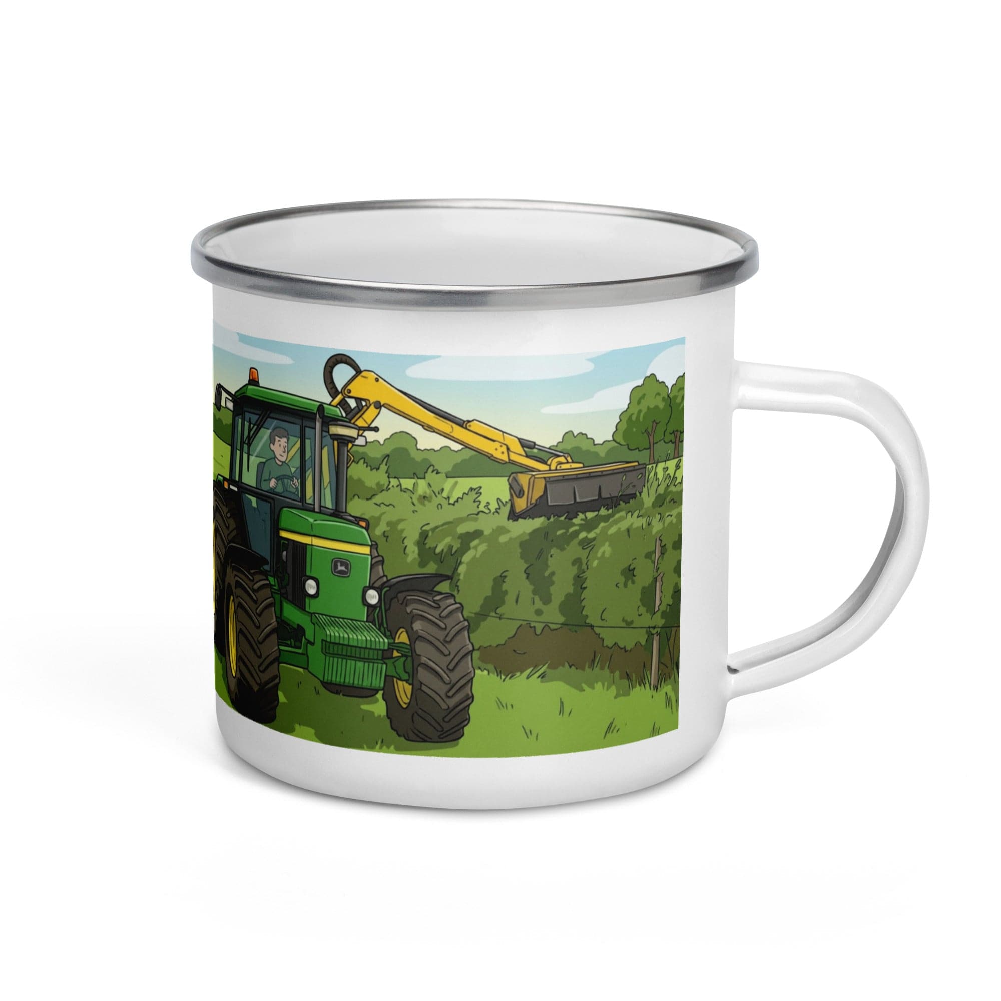 The Tractor Mugs Store John Deeee 3650 Hedge Cutter Man | Enamel Mug Quality Farmers Merch