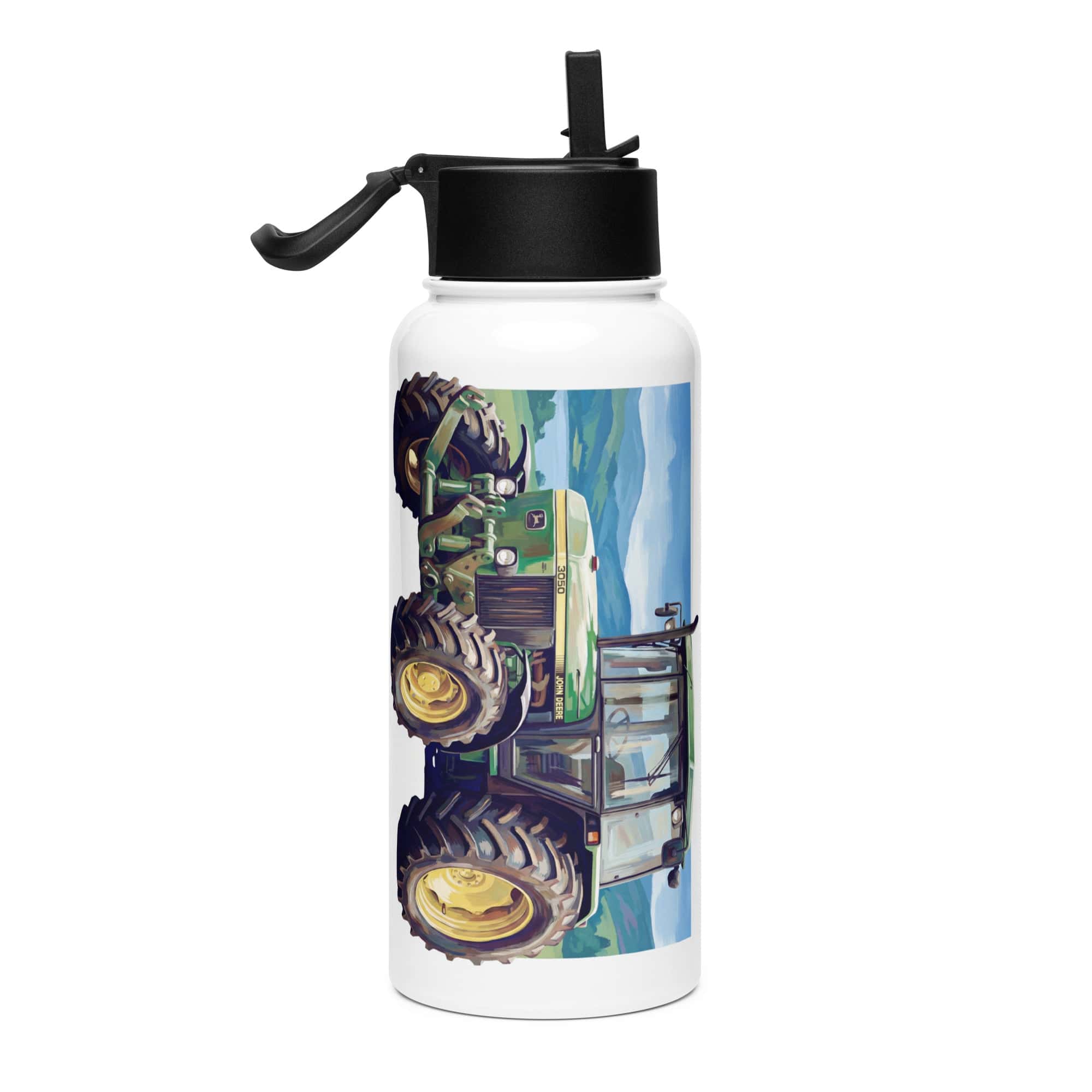 The Tractor Mugs Store John Deere 3050 | Splash Art Stainless steel water bottle with a straw lid Quality Farmers Merch