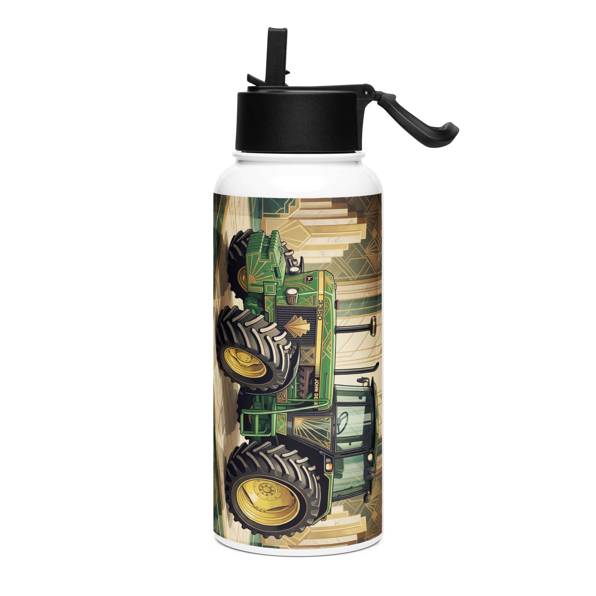 The Tractor Mugs Store John Deere 3350 | Art Deco Stainless steel water bottle with a straw lid Quality Farmers Merch