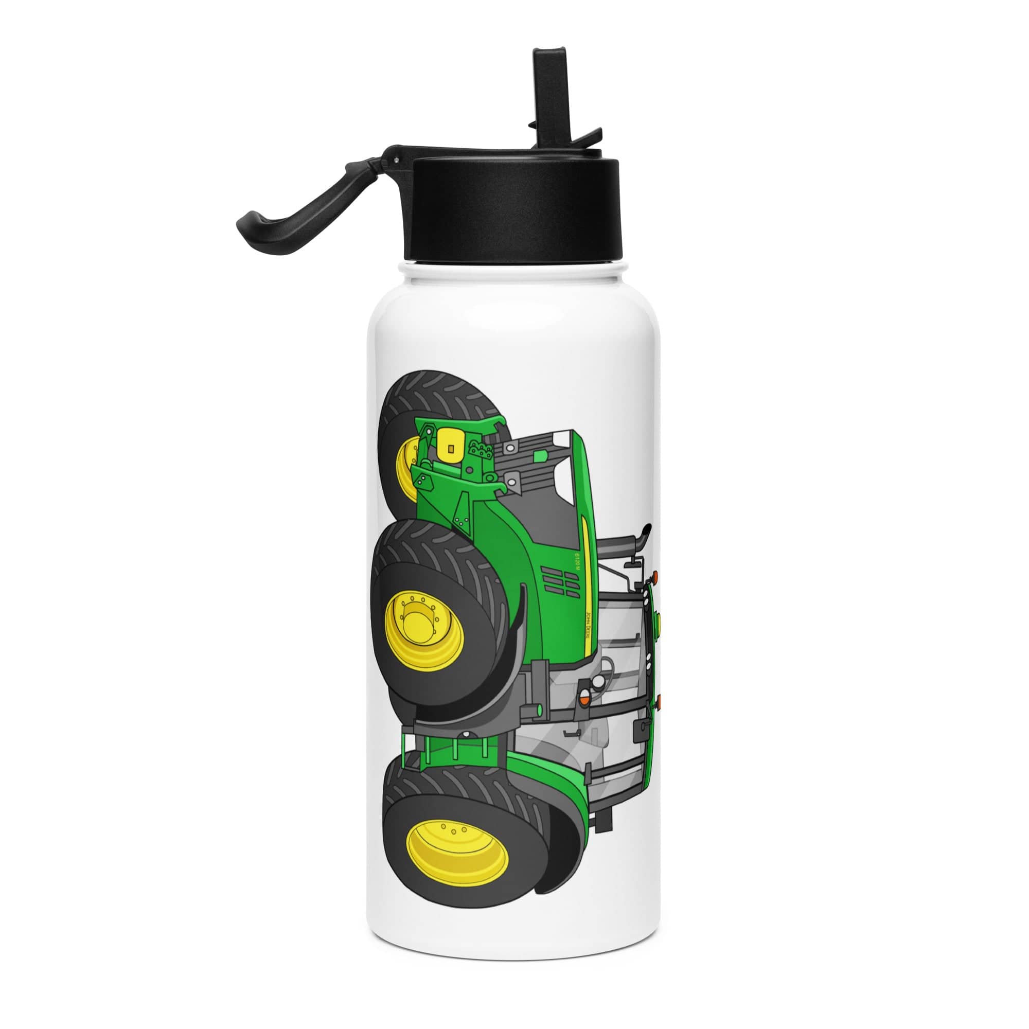 The Tractor Mugs Store John Deere 6120 M | Stainless steel water bottle with a straw lid Quality Farmers Merch