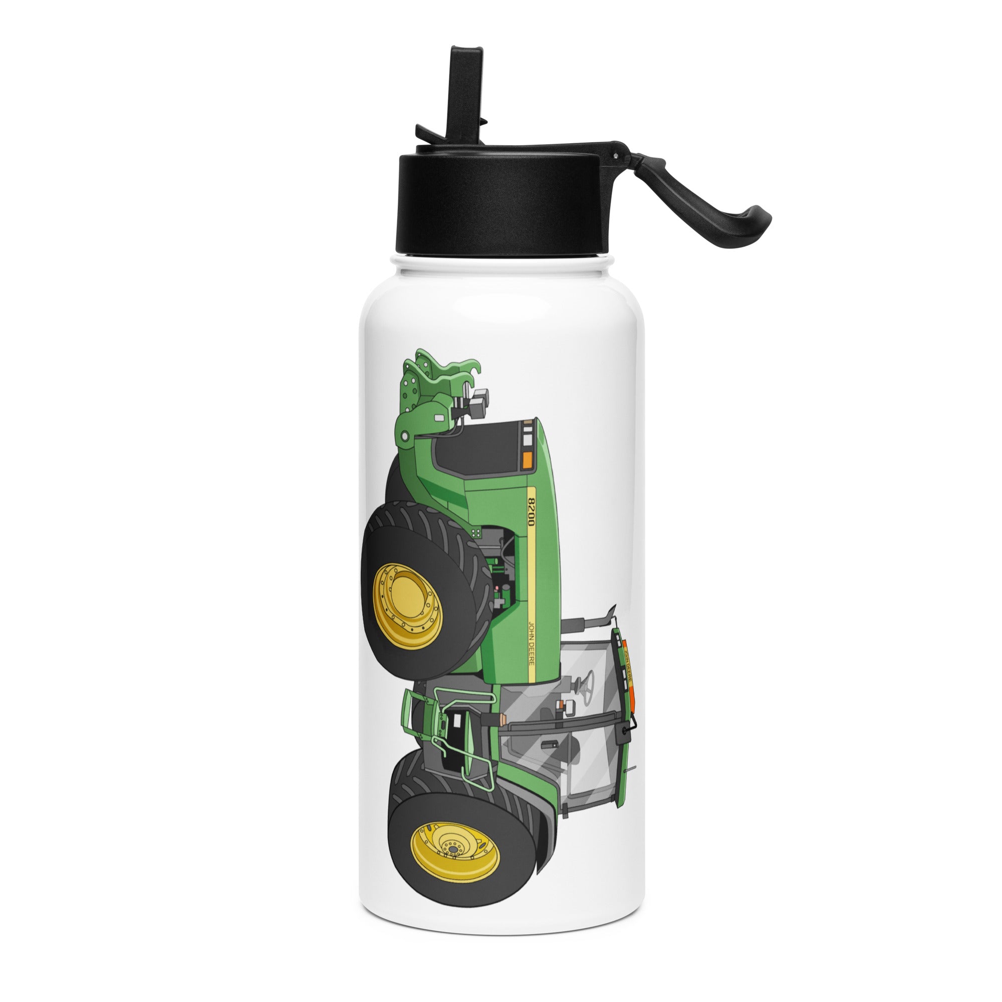 The Tractor Mugs Store John Deere 8200 | Stainless steel water bottle with a straw lid Quality Farmers Merch
