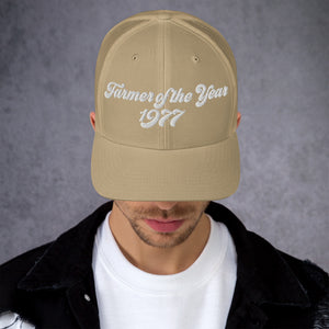The Tractor Mugs Store Khaki Farmer of The Year 1977 | Retro 70's Trucker Cap Quality Farmers Merch