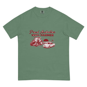 The Tractor Mugs Store Light Green New Holland T7.210 PROUD AUSTRALIAN 100% FARMER Two Tone | Unisex Premium T-shirt Quality Farmers Merch