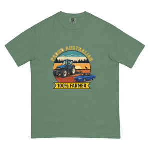 The Tractor Mugs Store Light Green New Holland TM 135 PROUD AUSTRALIAN 100% FARMER Outdoor | Unisex Premium T-shirt Quality Farmers Merch