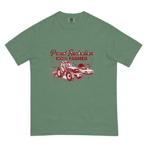The Tractor Mugs Store Light Green New Holland TM 135 PROUD AUSTRALIAN 100% FARMER Two Tone | Unisex Premium T-shirt Quality Farmers Merch