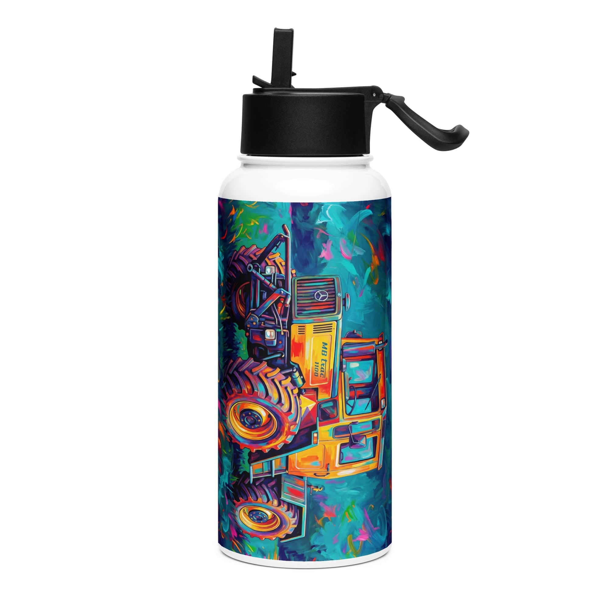 The Tractor Mugs Store MB TRAC 1100 | Splash Art  Stainless steel water bottle with a straw lid Quality Farmers Merch