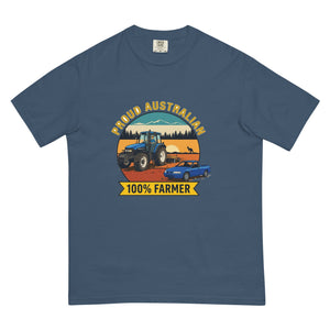 The Tractor Mugs Store Midnight New Holland TM 135 PROUD AUSTRALIAN 100% FARMER Outdoor | Unisex Premium T-shirt Quality Farmers Merch