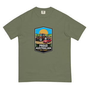 The Tractor Mugs Store Moss FIATAGRI F130 PROUD AUSTRALIAN 100% FARMER Bright | Unisex Premium T-shirt Quality Farmers Merch