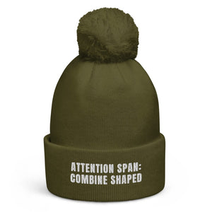 The Tractor Mugs Store Moss Green Attention Span: Combine Shaped | Pom-Pom Beanie Quality Farmers Merch