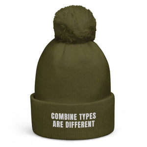 The Tractor Mugs Store Moss Green Combine Types Are Different | Pom-Pom Beanie Quality Farmers Merch