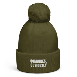 The Tractor Mugs Store Moss Green Combines, Obviously | Pom-Pom Beanie Quality Farmers Merch