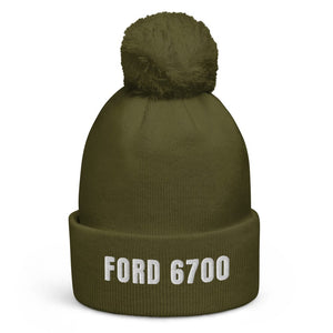 The Tractor Mugs Store Moss Green Ford 6700 | Pom-Pom Beanie Quality Farmers Merch