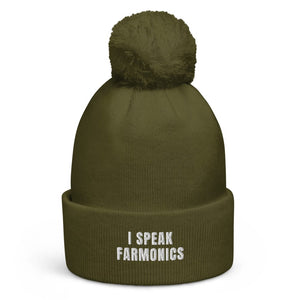 The Tractor Mugs Store Moss Green I Speak Farmonics | Pom-Pom Beanie Quality Farmers Merch