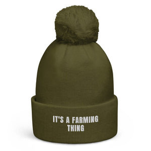 The Tractor Mugs Store Moss Green It's A Farming Thing | Pom-Pom Beanie Quality Farmers Merch