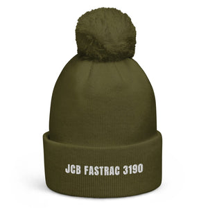 The Tractor Mugs Store Moss Green JCB Fastrac 3190 | Pom-Pom Beanie Quality Farmers Merch