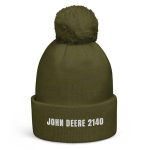 The Tractor Mugs Store Moss Green John Deere 2140 | Pom-Pom Beanie Quality Farmers Merch