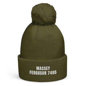 The Tractor Mugs Store Moss Green Massey Ferguson 7495 | Pom-Pom Beanie Quality Farmers Merch
