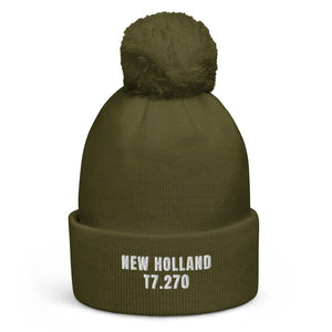 The Tractor Mugs Store Moss Green New Holland T7.270 | Pom-Pom Beanie Quality Farmers Merch