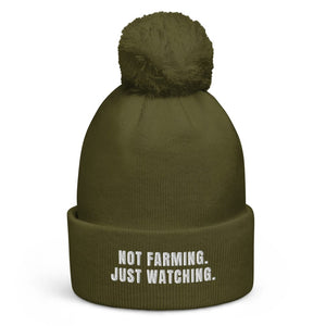 The Tractor Mugs Store Moss Green Not Farming. Just Watching. | Pom-Pom Beanie Quality Farmers Merch