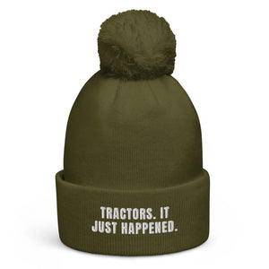 The Tractor Mugs Store Moss Green Tractors. It Just Happened. | Pom-Pom Beanie Quality Farmers Merch