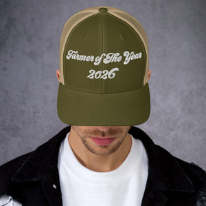 The Tractor Mugs Store Moss/ Khaki Farmer of The Year 2026 | Retro 70's Trucker Cap Quality Farmers Merch