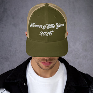The Tractor Mugs Store Moss/ Khaki Farmer of The Year 2026 | Retro 70's Trucker Cap Quality Farmers Merch