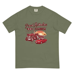 The Tractor Mugs Store Moss Massey Ferguson 135 PROUD AUSTRALIAN 100% FARMER Two Tone | Unisex Premium T-shirt Quality Farmers Merch