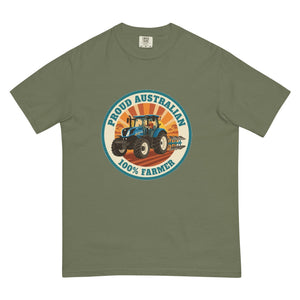 The Tractor Mugs Store Moss New Holland T7.210 PROUD AUSTRALIAN 100% FARMER Retro | Unisex Premium T-shirt Quality Farmers Merch
