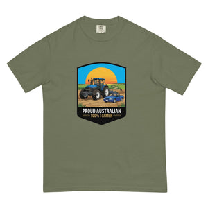 The Tractor Mugs Store Moss New Holland TM 135 PROUD AUSTRALIAN 100% FARMER Bright | Unisex Premium T-shirt Quality Farmers Merch