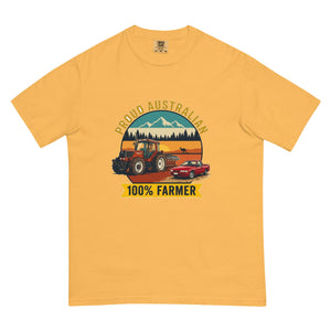 The Tractor Mugs Store Mustard FIATAGRI F130 PROUD AUSTRALIAN 100% FARMER Outdoor | Unisex Premium T-shirt Quality Farmers Merch