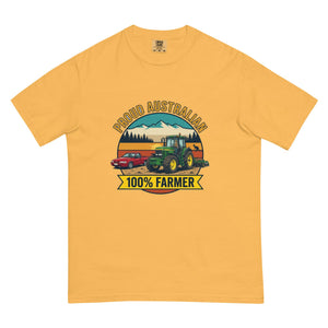 The Tractor Mugs Store Mustard John Deere 7810 PROUD AUSTRALIAN 100% FARMER Outdoor | Unisex Premium T-shirt Quality Farmers Merch
