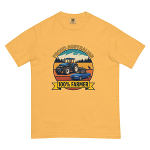 The Tractor Mugs Store Mustard New Holland TM 135 PROUD AUSTRALIAN 100% FARMER Outdoor | Unisex Premium T-shirt Quality Farmers Merch