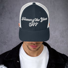 The Tractor Mugs Store Navy/ White Farmer of The Year 1977 | Retro 70's Trucker Cap Quality Farmers Merch