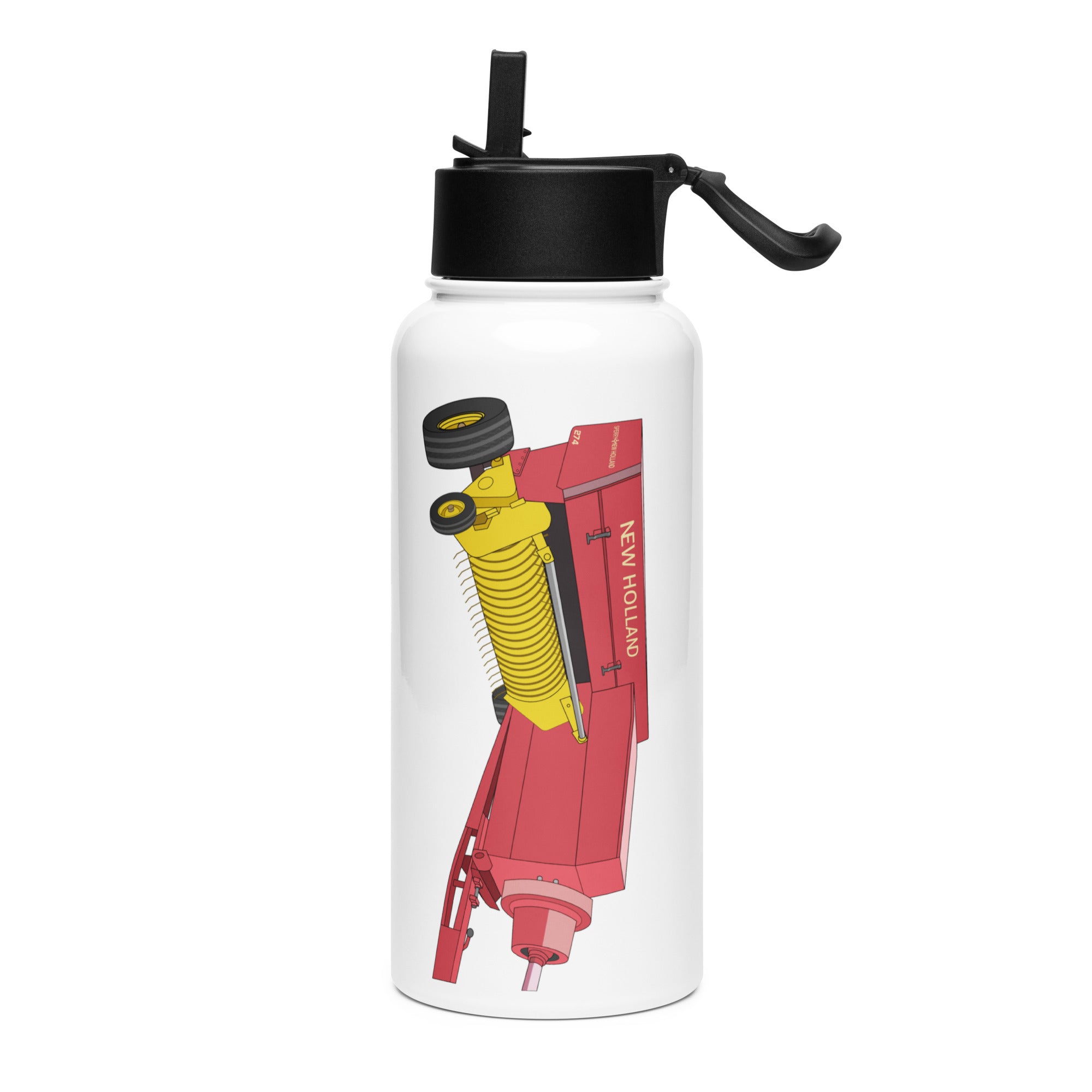 The Tractor Mugs Store New Holland 274 Square Baler | Stainless steel water bottle with a straw lid Quality Farmers Merch