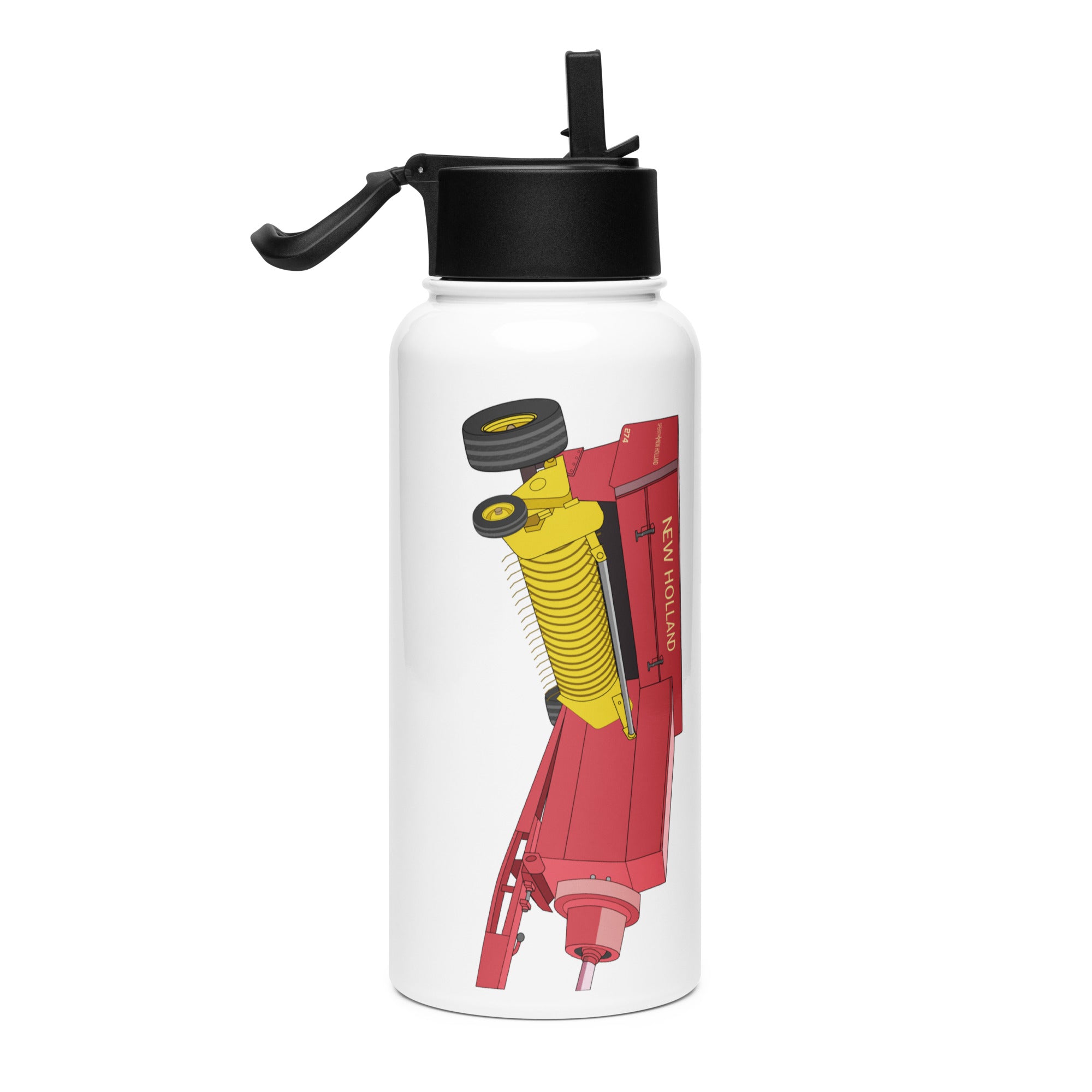 The Tractor Mugs Store New Holland 274 Square Baler | Stainless steel water bottle with a straw lid Quality Farmers Merch