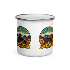 The Tractor Mugs Store New Holland TM 135 OLD SCHOOL NEW HOLLAND Outdoor | Enamel Mug Quality Farmers Merch