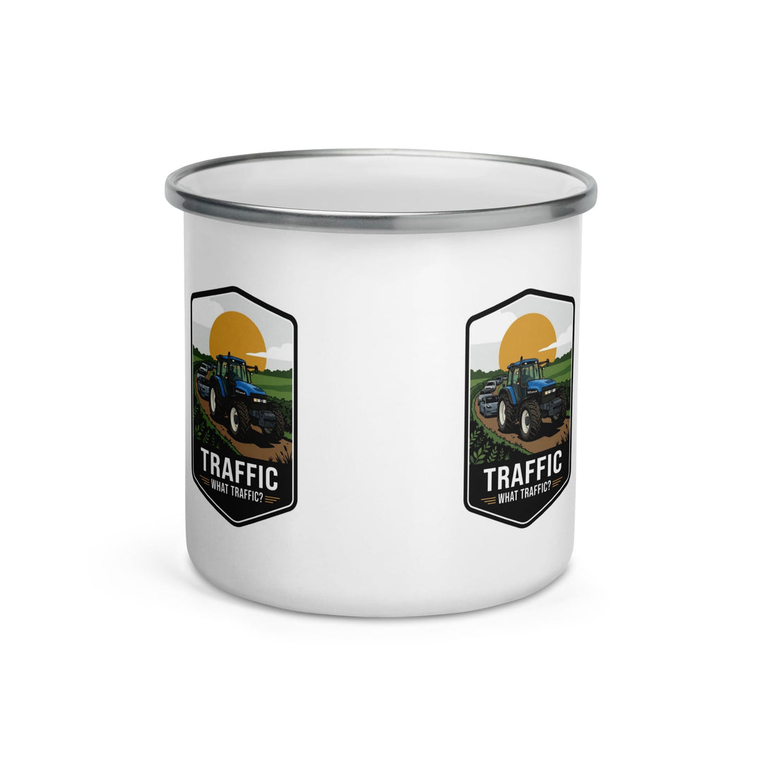 The Tractor Mugs Store New Holland TM 135 TRAFFIC WHAT TRAFFIC? Bright | Enamel Mug Quality Farmers Merch