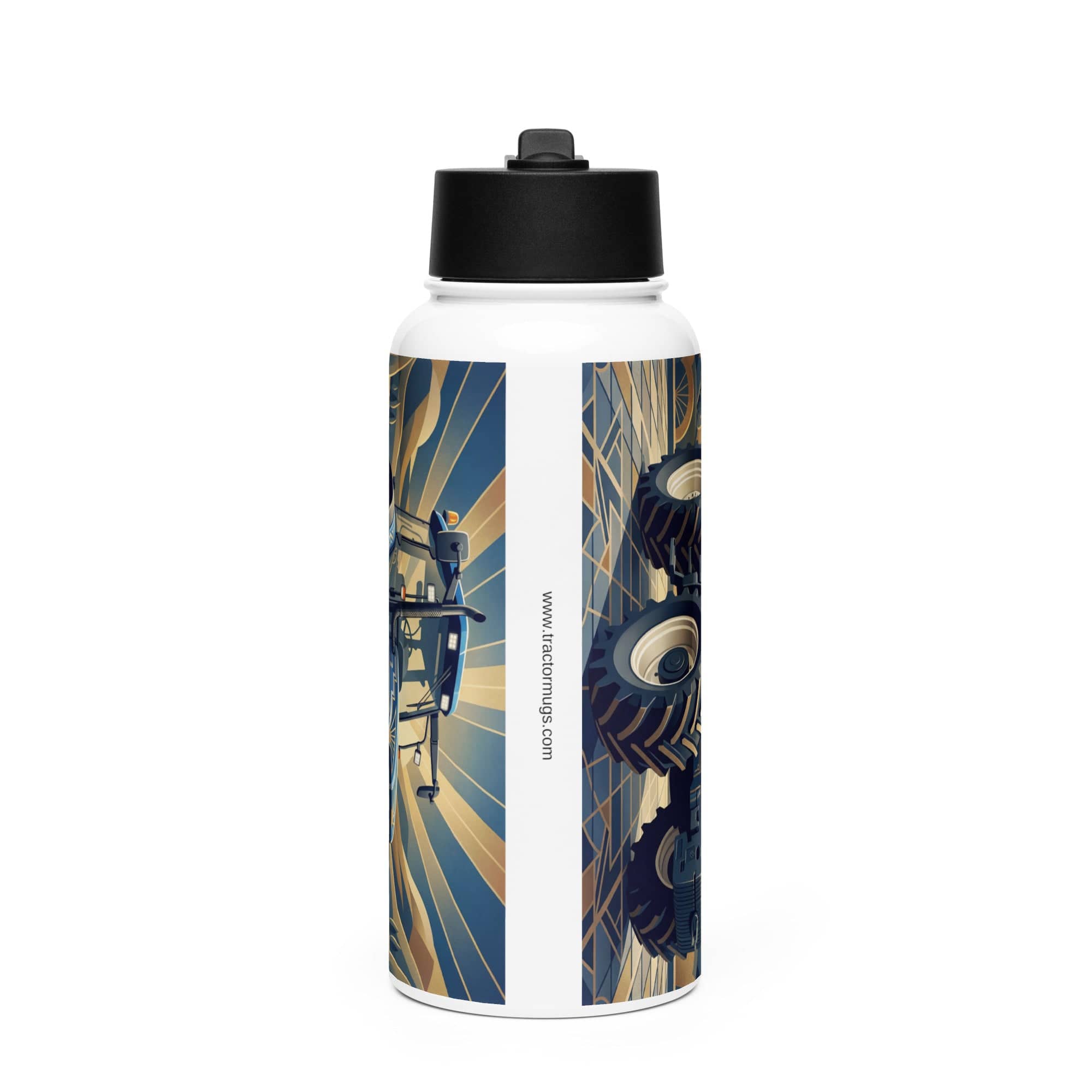 The Tractor Mugs Store New Holland TM 155  | Art Deco Stainless steel water bottle with a straw lid Quality Farmers Merch