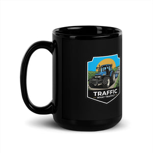 The Tractor Mugs Store New Holland TM 155 TRAFFIC WHAT TRAFFIC? Bright | Black Mug Quality Farmers Merch