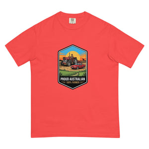 The Tractor Mugs Store Paprika Massey Ferguson 135 PROUD AUSTRALIAN 100% FARMER Bright | Unisex Premium T-shirt Quality Farmers Merch