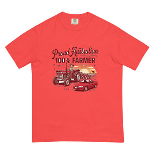 The Tractor Mugs Store Paprika Massey Ferguson 135 PROUD AUSTRALIAN 100% FARMER Two Tone | Unisex Premium T-shirt Quality Farmers Merch