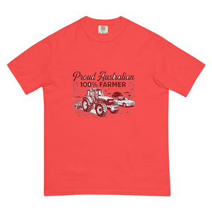 The Tractor Mugs Store Paprika New Holland TM 135 PROUD AUSTRALIAN 100% FARMER Two Tone | Unisex Premium T-shirt Quality Farmers Merch