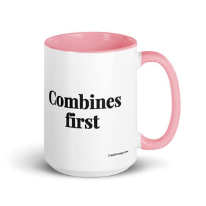The Tractor Mugs Store Pink Combines First | 15 oz Mug with Color Inside Quality Farmers Merch