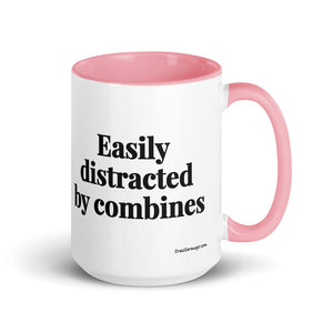 The Tractor Mugs Store Pink Easily Distracted By Combines | 15 oz Mug with Color Inside Quality Farmers Merch