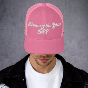 The Tractor Mugs Store Pink Farmer of The Year 1977 | Retro 70's Trucker Cap Quality Farmers Merch