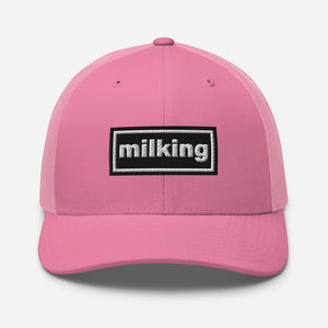 The Tractor Mugs Store Pink Oasis Style Retro Milking | Trucker Cap Quality Farmers Merch