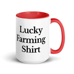 The Tractor Mugs Store Red / 15 oz LUCKY FARMING SHIRT | Mug with Color Inside Quality Farmers Merch