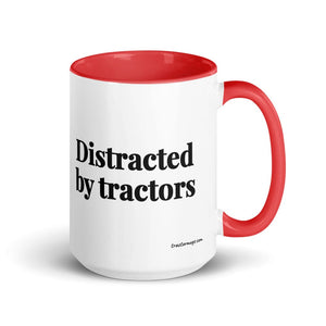 The Tractor Mugs Store Red Distracted by Tractors | 15 oz Mug with Color Inside Quality Farmers Merch